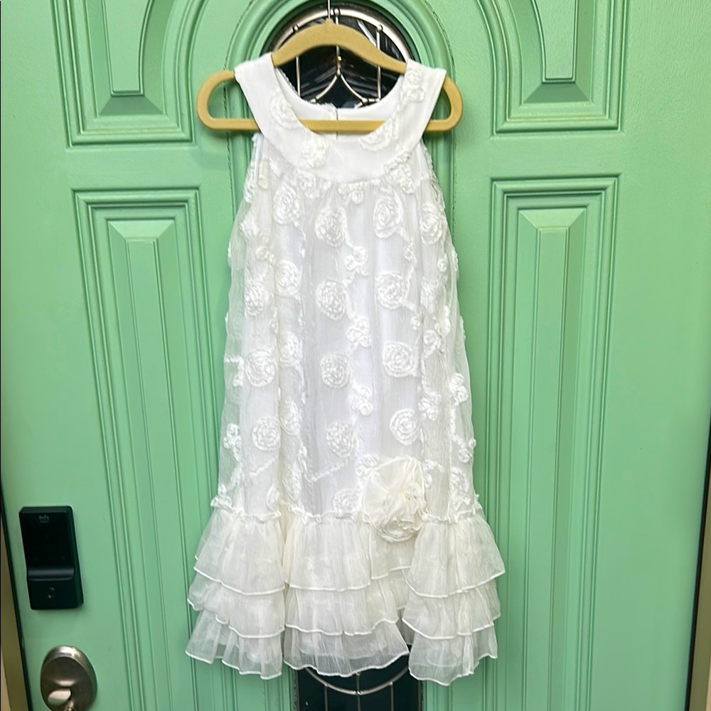 Isobella & Chloe Girls Size 6 White Ruffled Tiered Halter Sundress